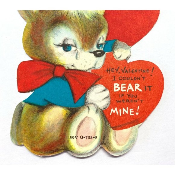 Anthropomorphic Bear Valentine Greeting Card Can't Bear It Diecut Vintage 1940s - Picture 4 of 4